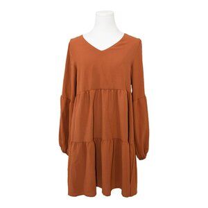 Rust Orange Tiered Mini Dress S Boho Cottagecore Fall